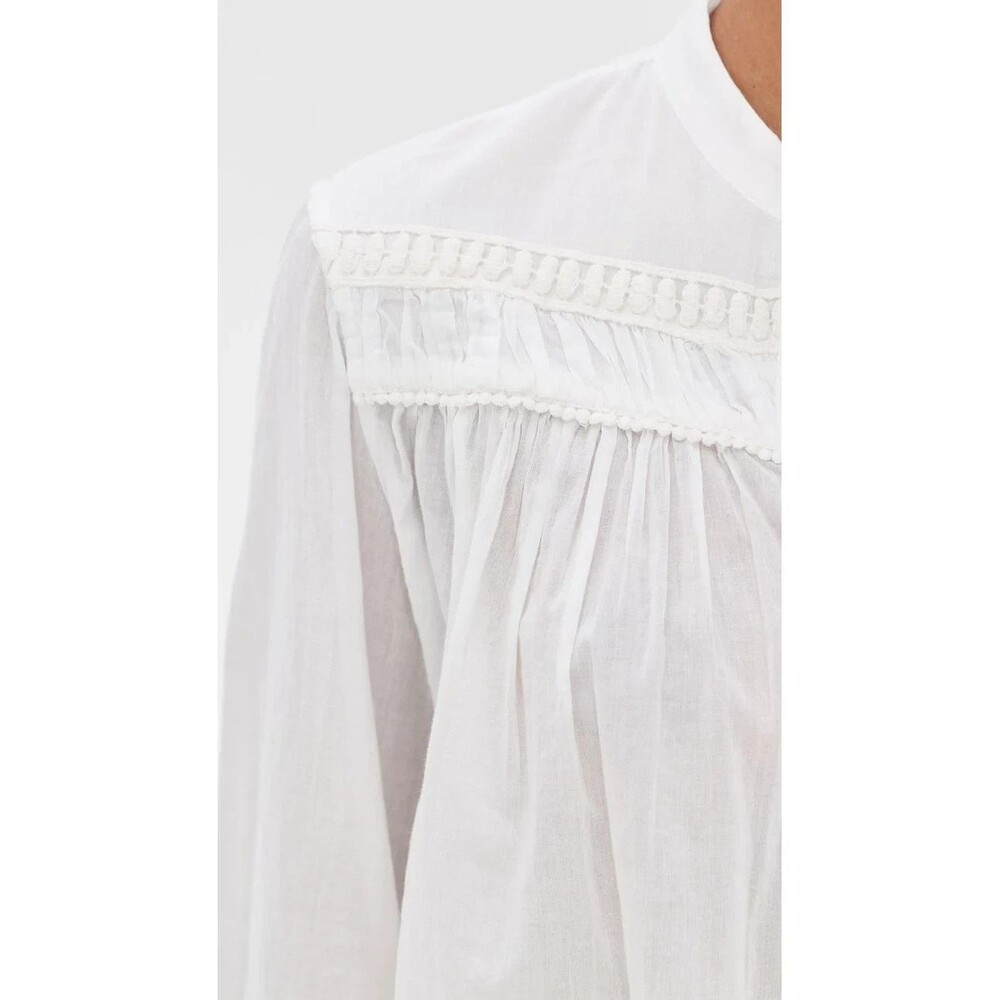 Nili Lotan Women's Clarys Tunic Top Pleated Long Sleeves Cotton White XL 288892 - Picture 3 of 9